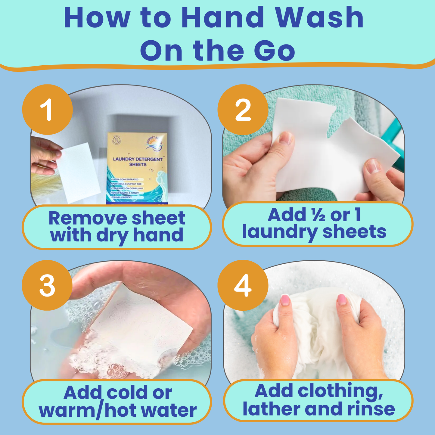 Travel Laundry Detergent Sheets 60 count – Hand & Machine Wash, TSA-Friendly & Compact | Journey Breeze