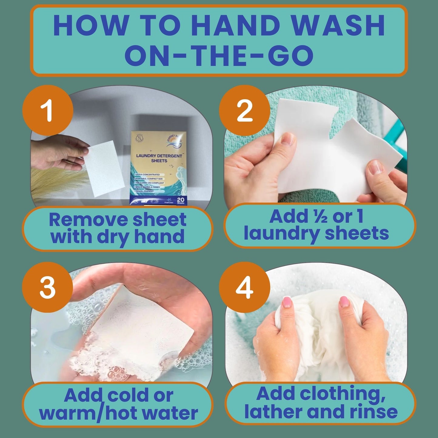 Travel Laundry Detergent Sheets 60 Pack – Compact Laundry Sheets for Travel, Hand Wash or Machine Wash Detergent Strips for Sink Washing Clothes on Trips, Hotels & Cruises