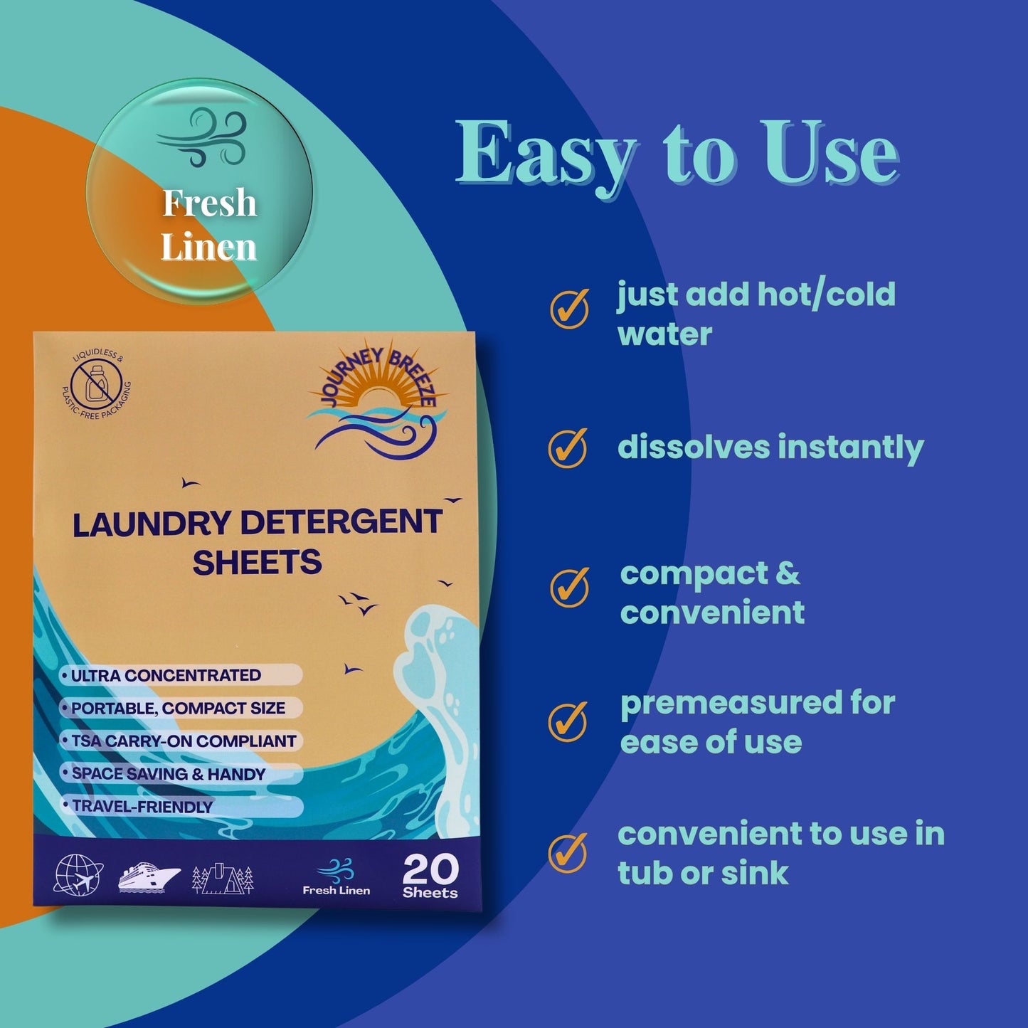 Travel Laundry Detergent Sheets, 3 Packs (20 Sheets) with Foldable Laundry Bag