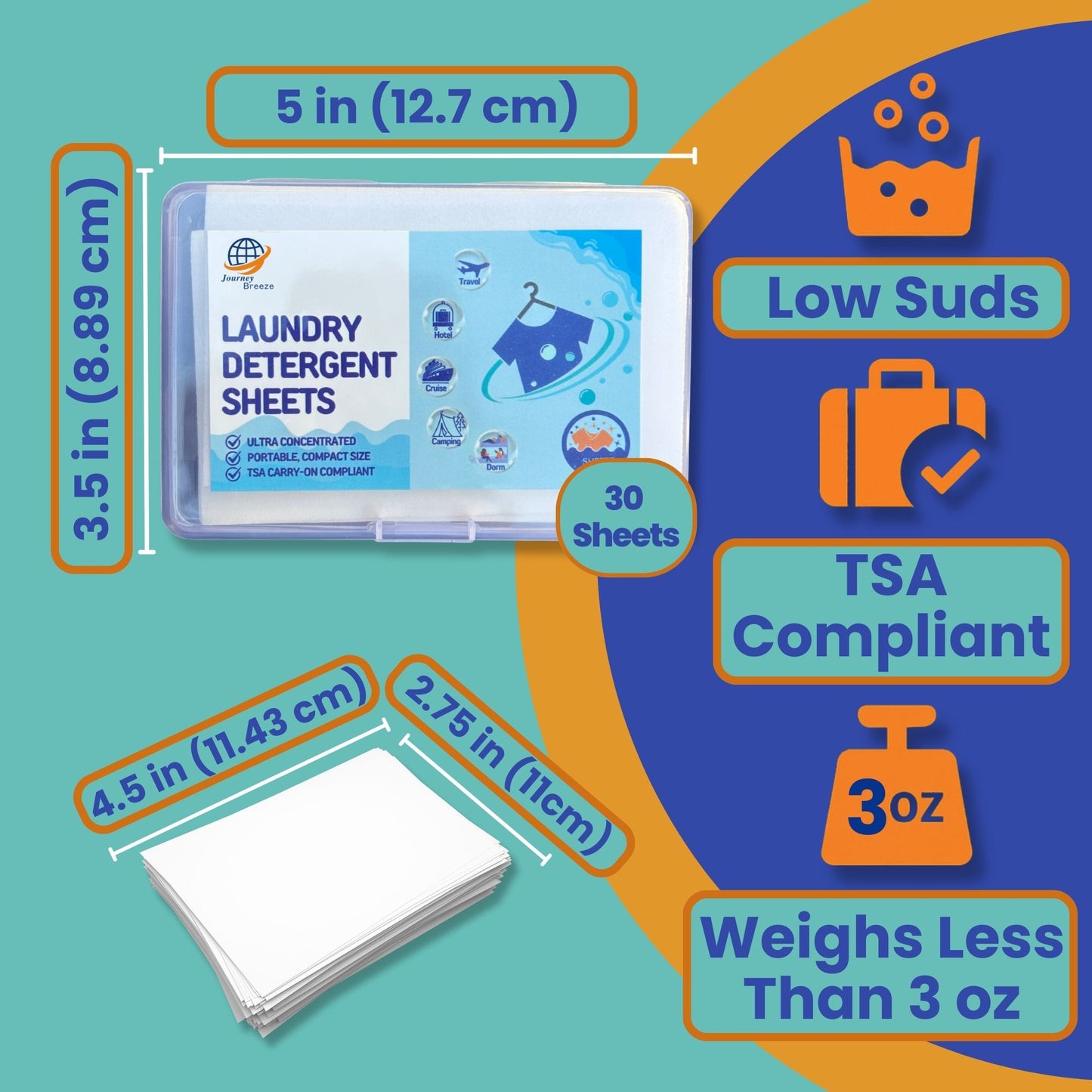 Travel Laundry Detergent Sheets for Hand & Machine Wash with Sink Stopper – TSA-Friendly Laundry Kit | Journey Breeze