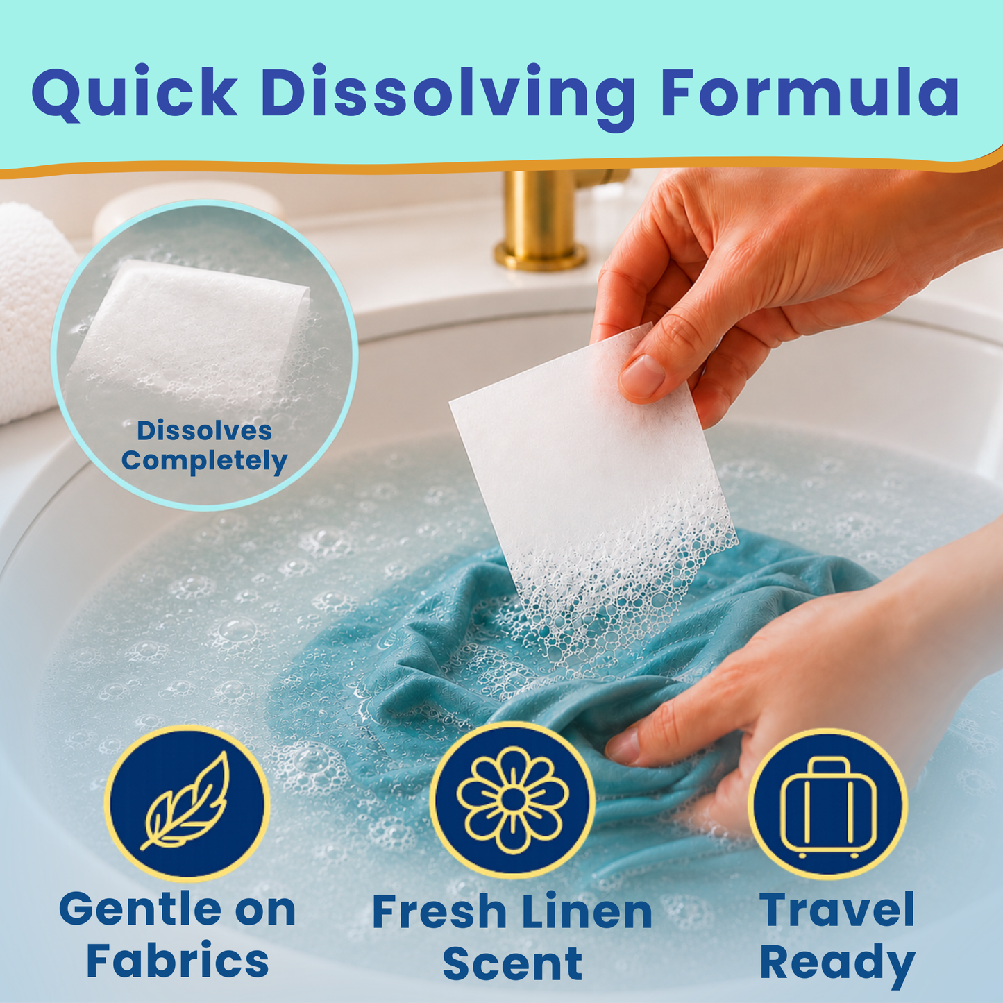 Travel Laundry Detergent Sheets Kit – Hand & Machine Wash, Foldable Laundry Bag, Travel Clothesline & Frosted Zip Pouch | Journey Breeze