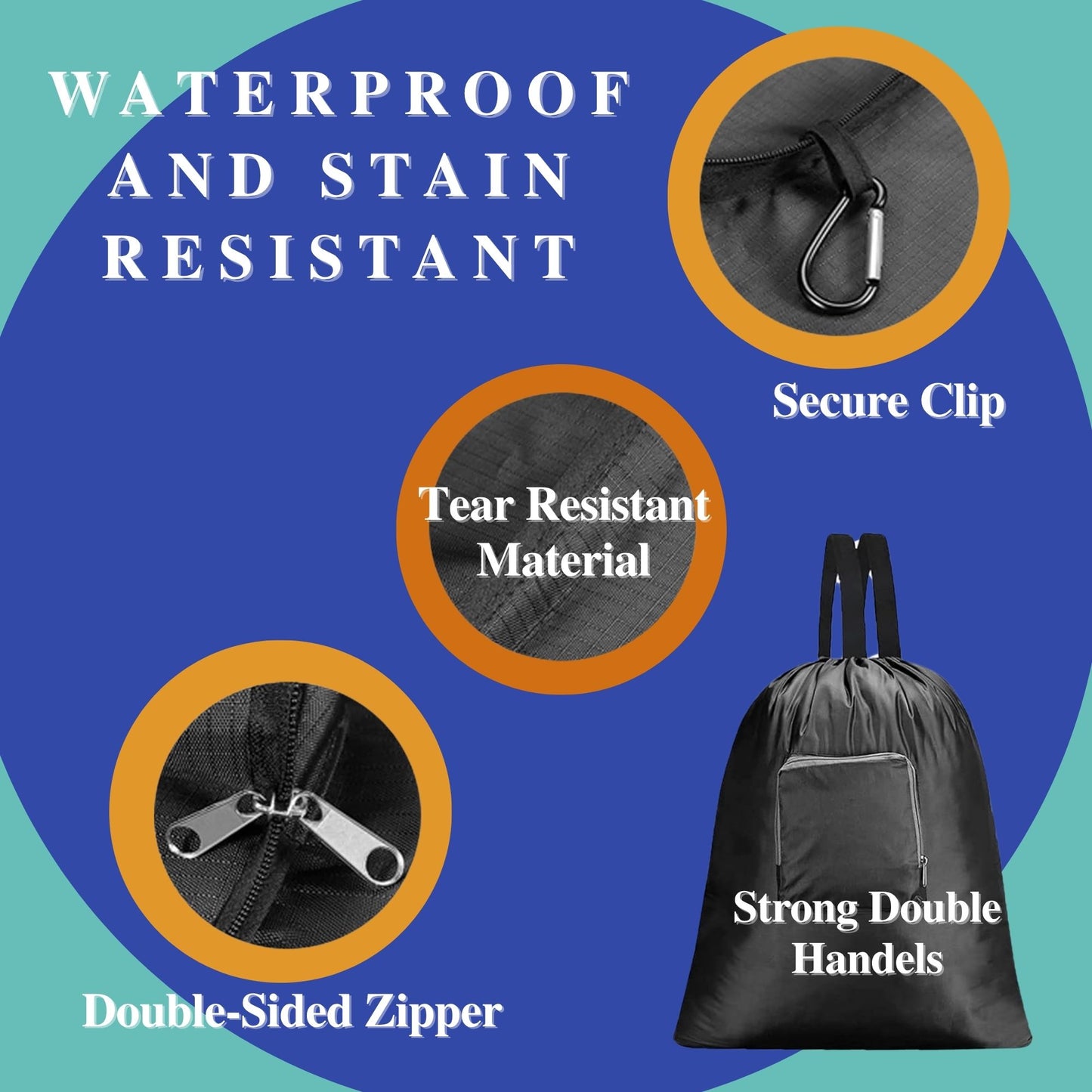Foldable Laundry Bag and Compact Travel Clothesline - Must have Essentials for Cruises Camping and Hotel for your next vacation 2 Pack Black