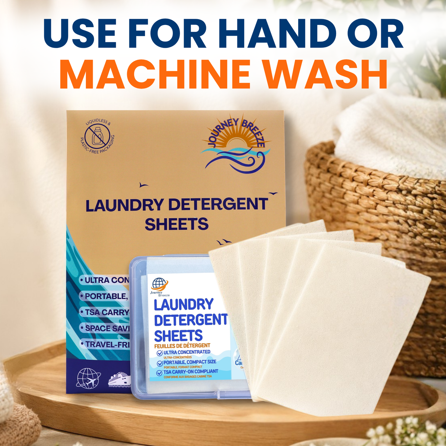 Travel Laundry Detergent Sheets 30 and 20 Pack – Hand & Machine Wash, TSA-Friendly & Compact | Journey Breeze