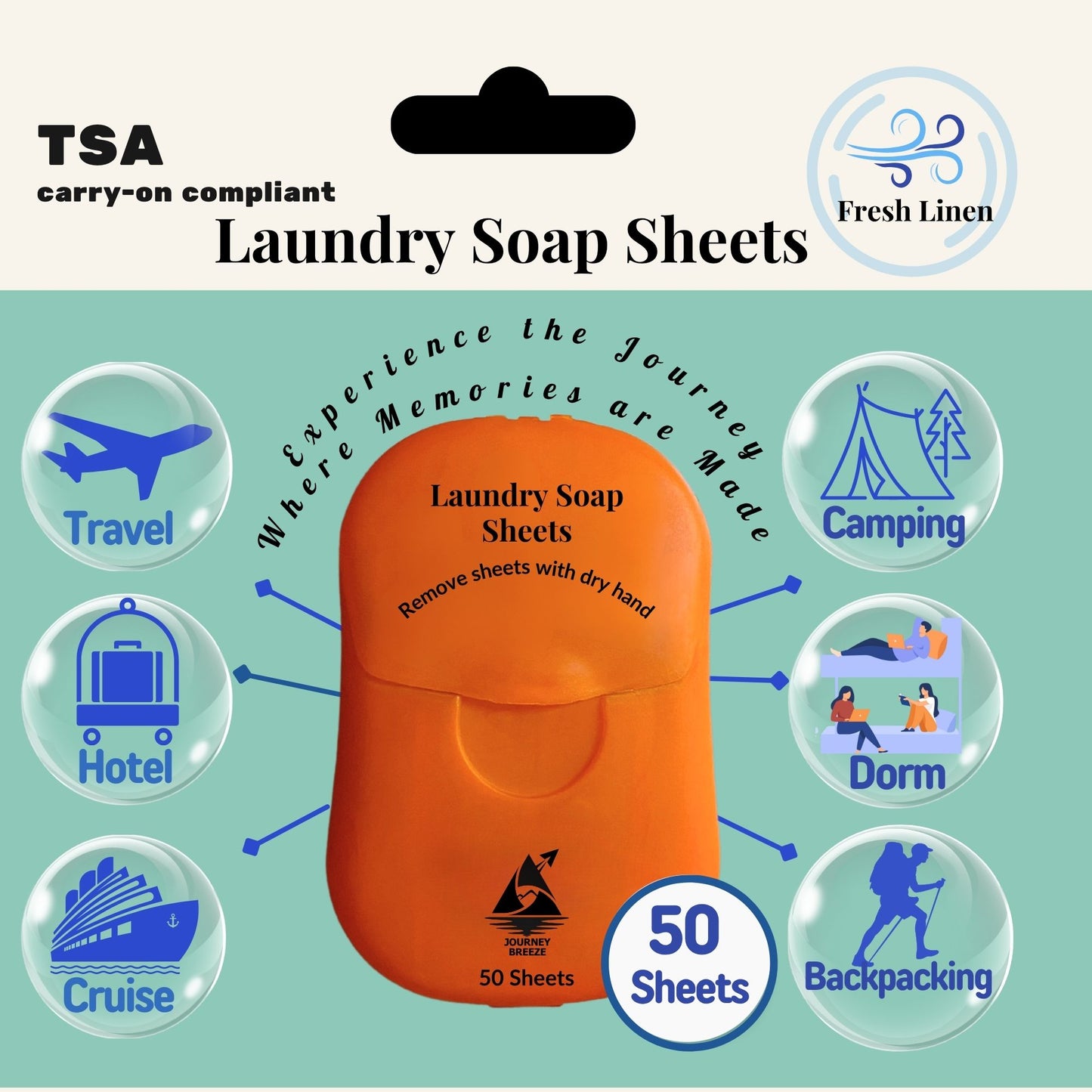 Foldable Laundry Bag with Laundry Detergent Sheets - Pocket Size (50 Sheets)