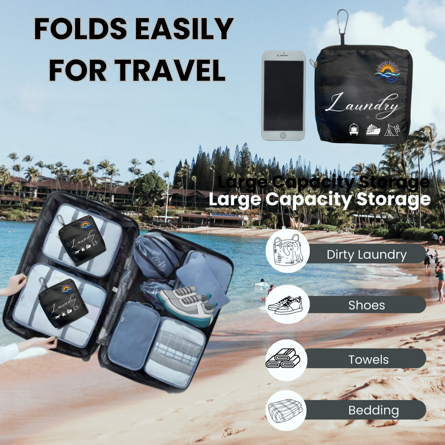 Travel Laundry Detergent (30 count) Foldable Laundry Bag and Compact Travel Clothesline