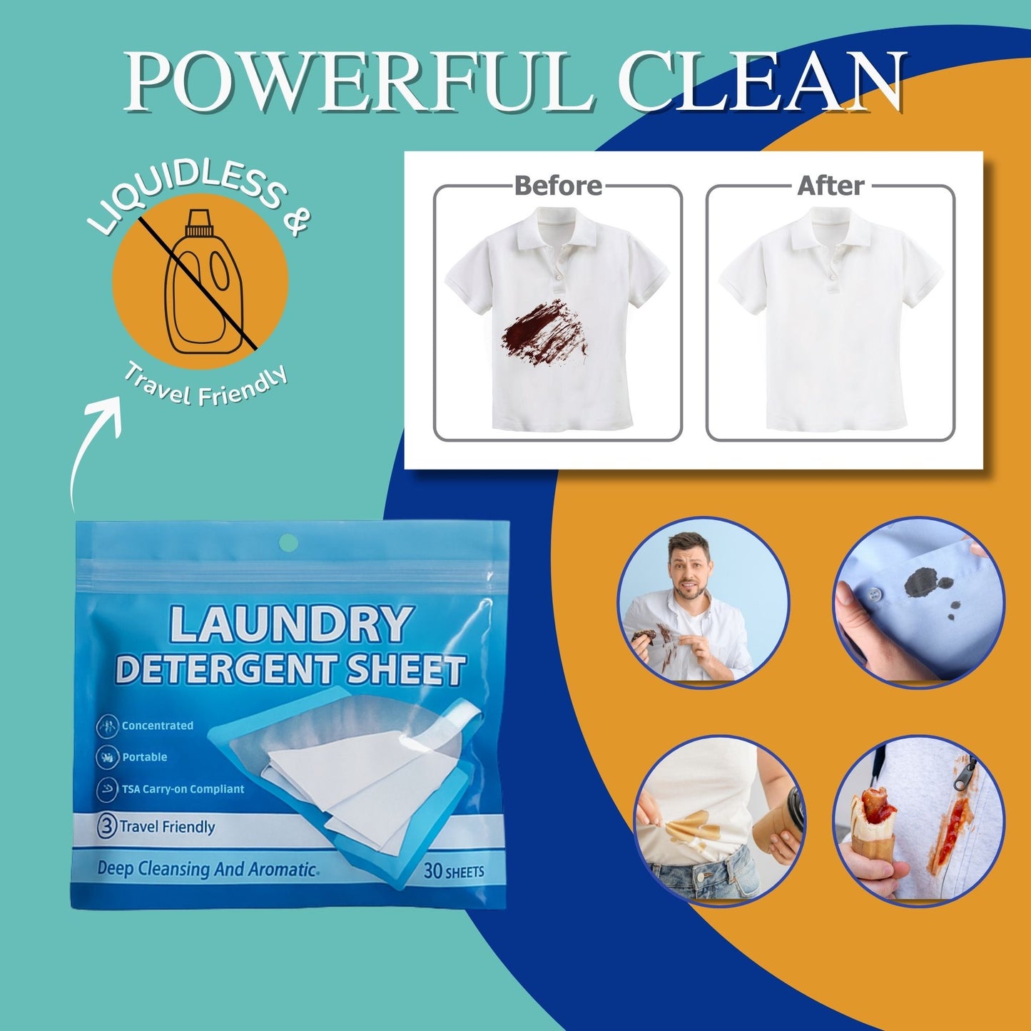 Travel Laundry Detergent Sheets Both for Washing Machine & Hand-Washing - 30 Sheets (Pack of 2)