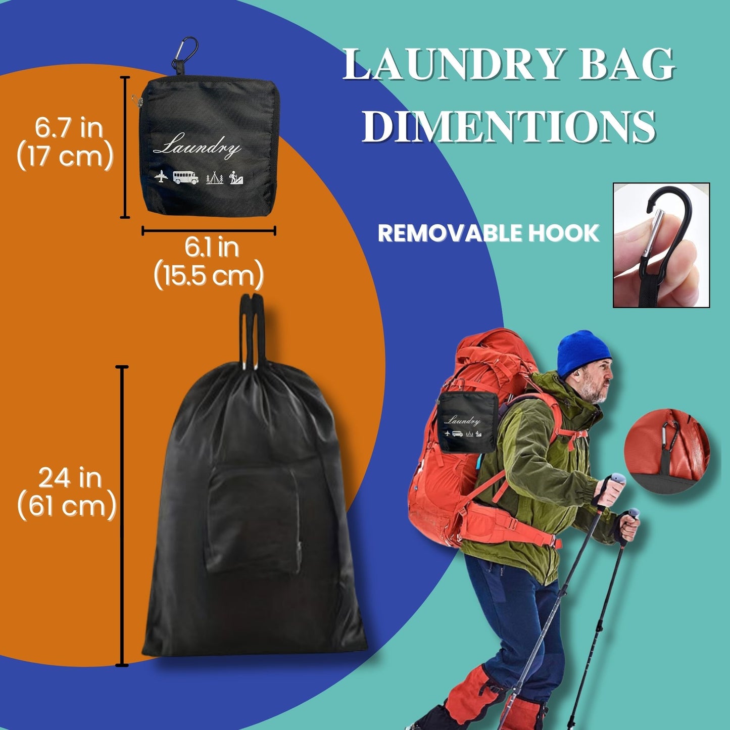 Travel Essentials Laundry Kit: Foldable Laundry Bag, Retractable Clothesline and Detergent Sheets