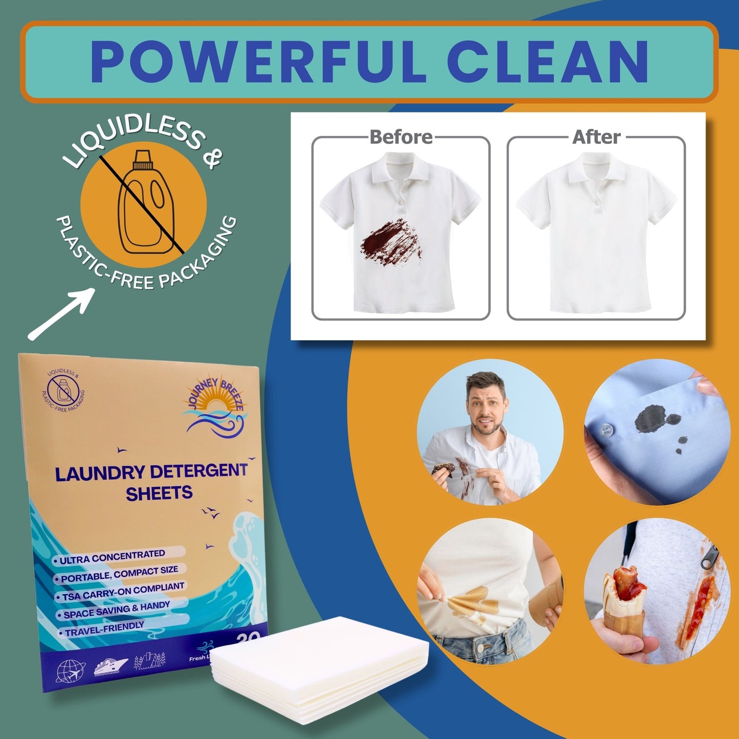 Travel Laundry Detergent Sheets (3 Packs) and Lightweight Travel Laundry Bag Set – Foldable Laundry Bag and Portable Detergent Sheets for Hotel Sink Washing, Cruises & Camping