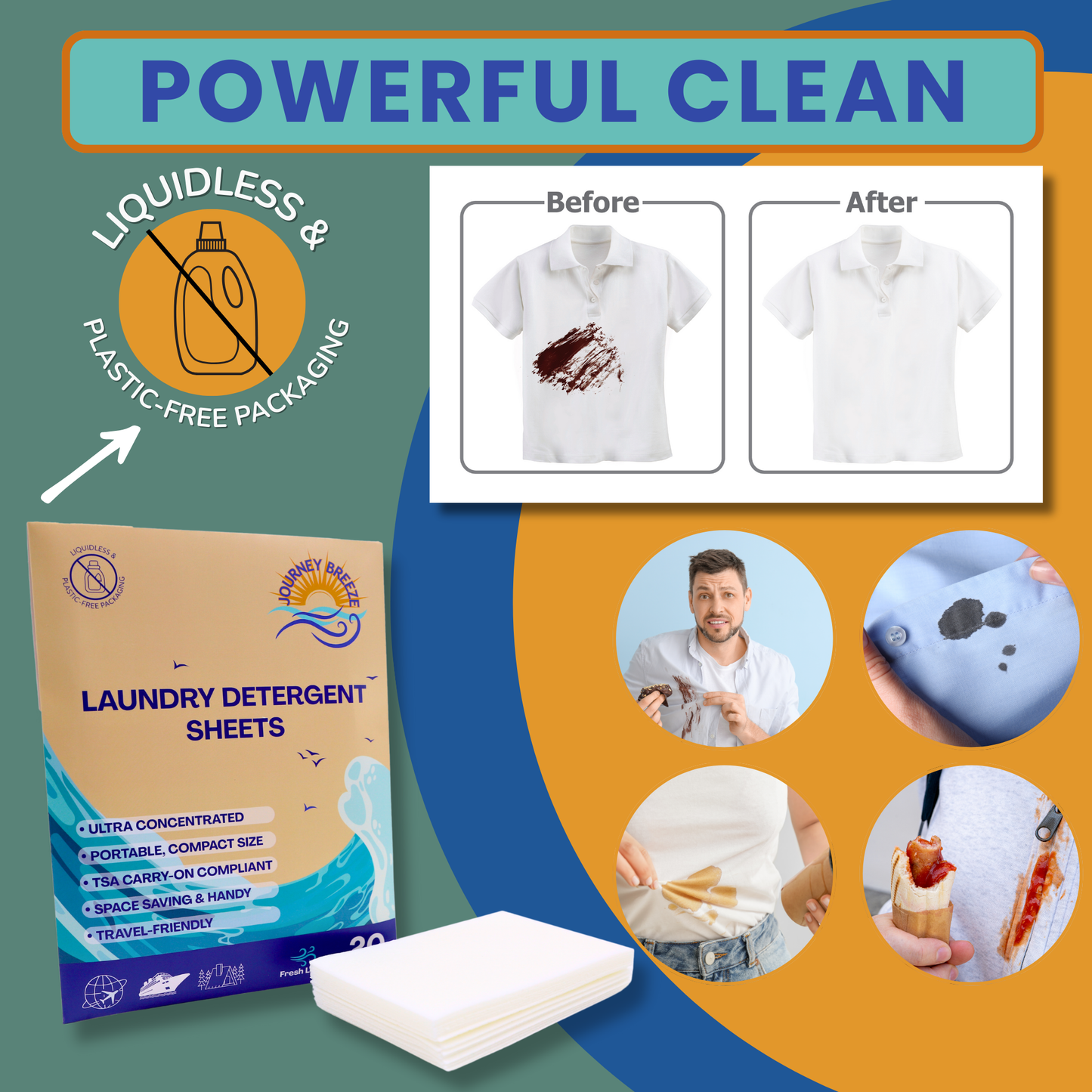 Travel Laundry Detergent Sheets 30 and 20 Pack – Hand & Machine Wash, TSA-Friendly & Compact | Journey Breeze