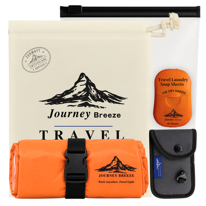 Portable Travel Laundry Kit – Wash Bag, 50 Laundry Detergent Sheets & Travel Clothesline