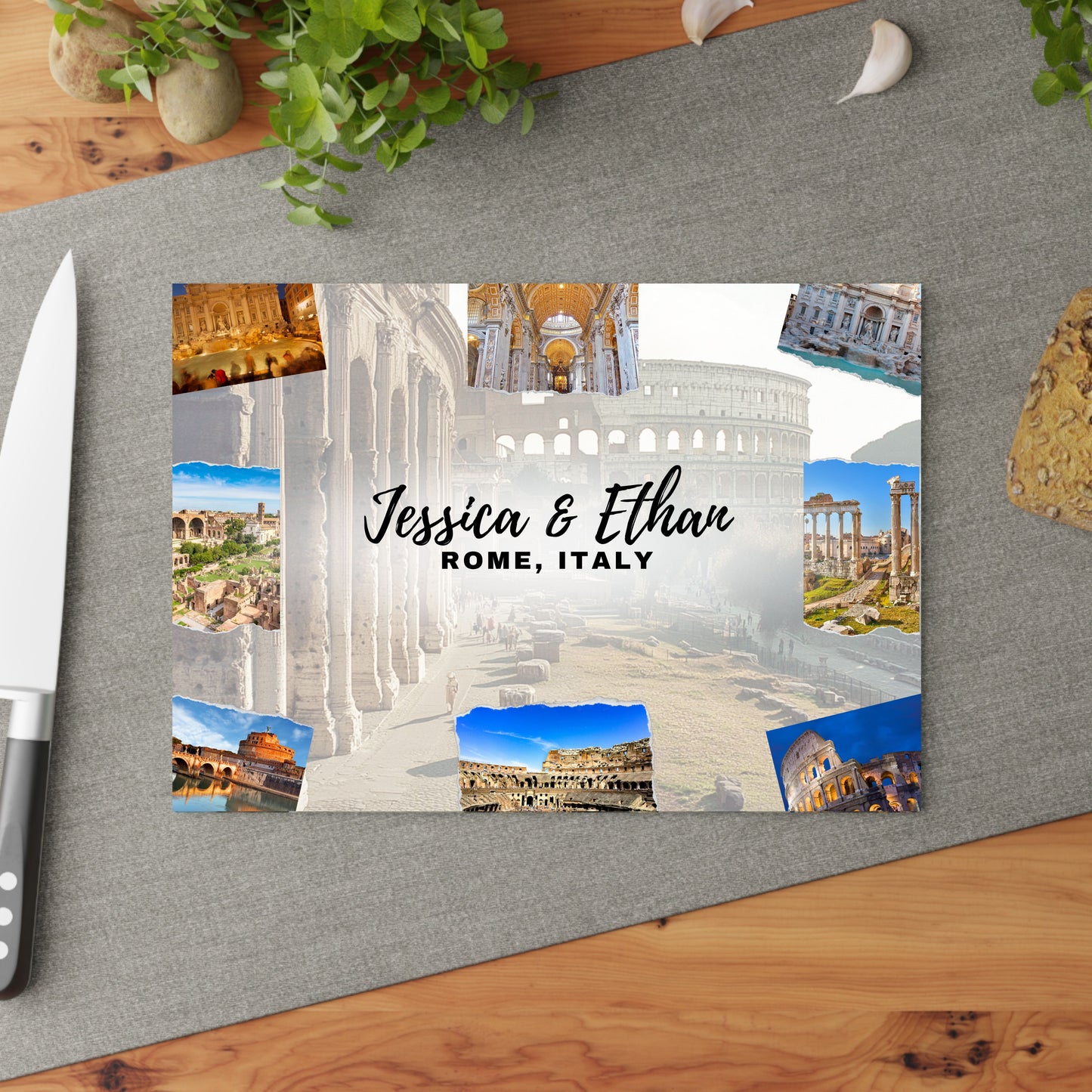 Rome Italy Personalized Glass Cutting Board, Tempered Glass Cutting Board, Food Cutting Board, Housewarming Gift, Travel Destination