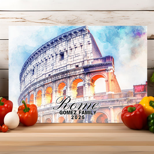 Rome Personalized Glass Cutting Board, Tempered Glass Cutting Board, Food Cutting Board, Housewarming Gift, Travel Destination