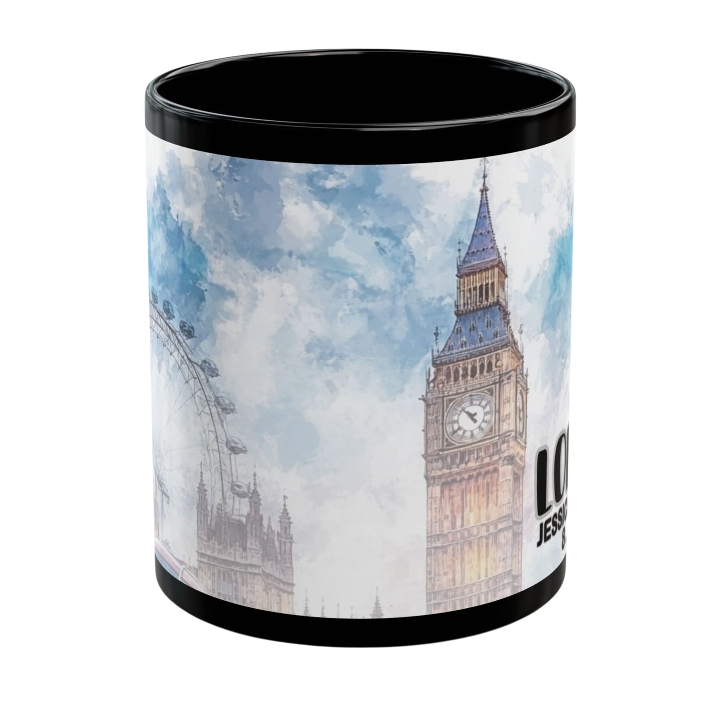 London Travel Mug, Custom Black Mug, Custom Design Black Mug, Custom Text Photo Black Mug 11oz or 15oz