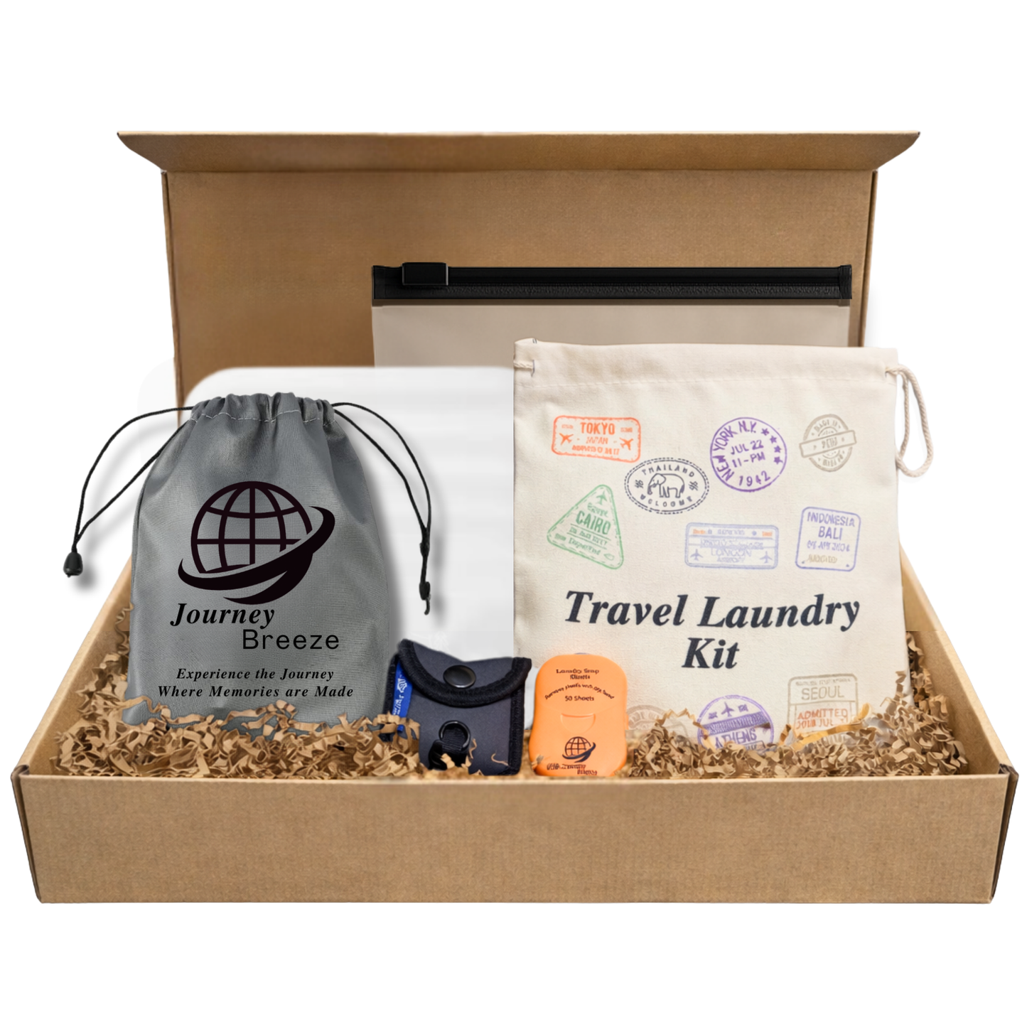Travel Laundry Gift Set – Hand-Wash Detergent Sheets, Portable Clothesline & Storage | Journey Breeze