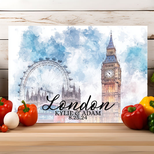 Personalized Glass Cutting Board, London, Tempered Glass Cutting Board, Food Cutting Board, Housewarming Gift, Travel Destination