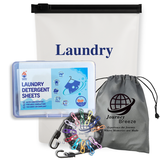 Travel Clothesline with Laundry Detergent Sheets – Portable Clothesline (No Clips Needed) + 30 Fresh Linen Scent Sheets in Frosted Zip Pouch – Compact Laundry Kit for Travel, Camping, Hostels