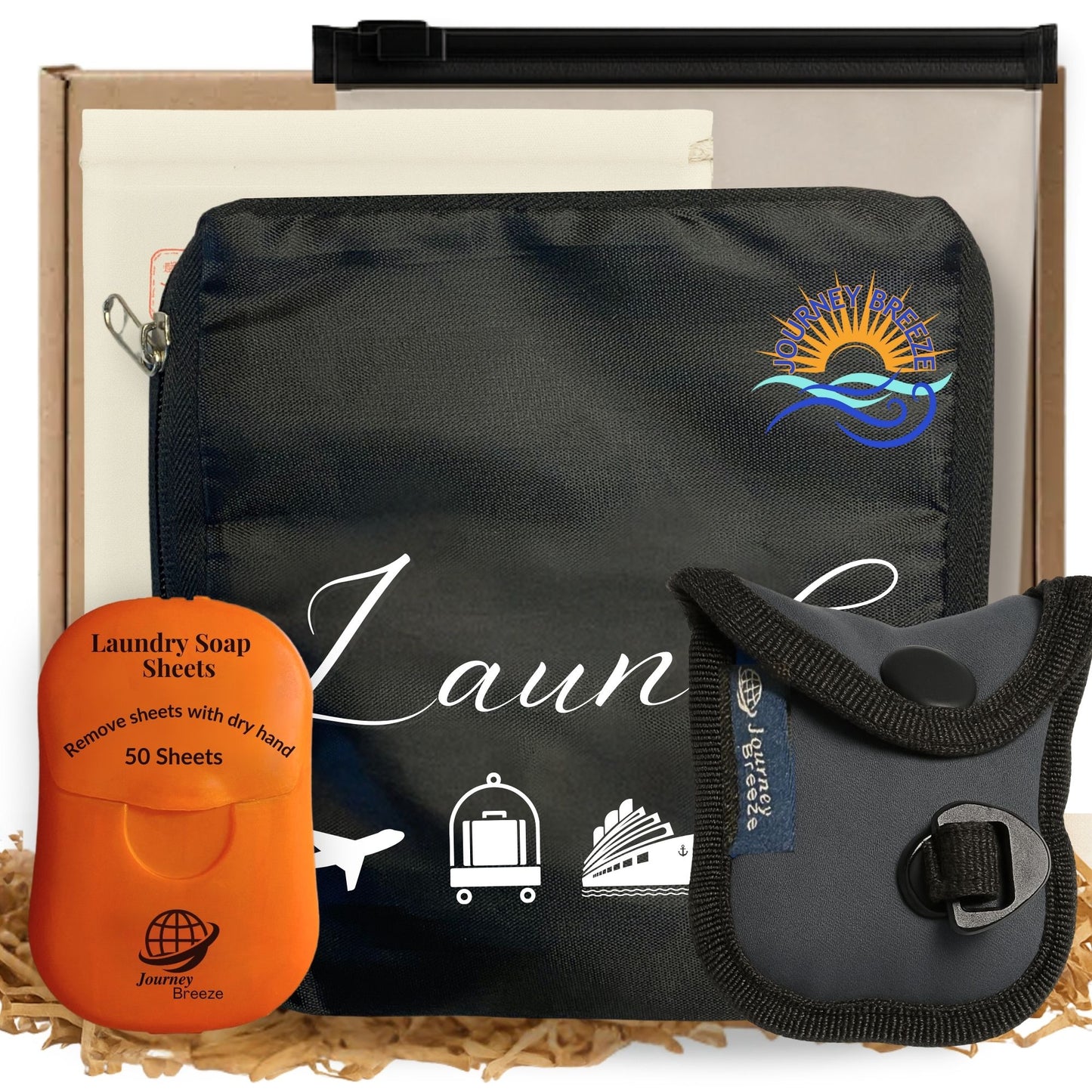 Travel Laundry Detergent Kit Gift Box - Travel Detergent Sheets, Travel Clothesline, Foldable Laundry Bag, Canvas/Zip Bags, Great for Hotels, Campers & Cruise Essentials