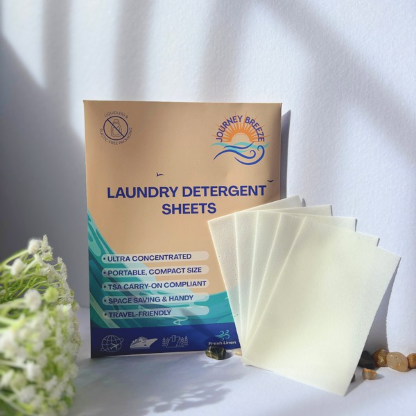 Travel Laundry Detergent Sheets Kit – Hand & Machine Wash, Foldable Laundry Bag, Travel Clothesline & Frosted Zip Pouch | Journey Breeze