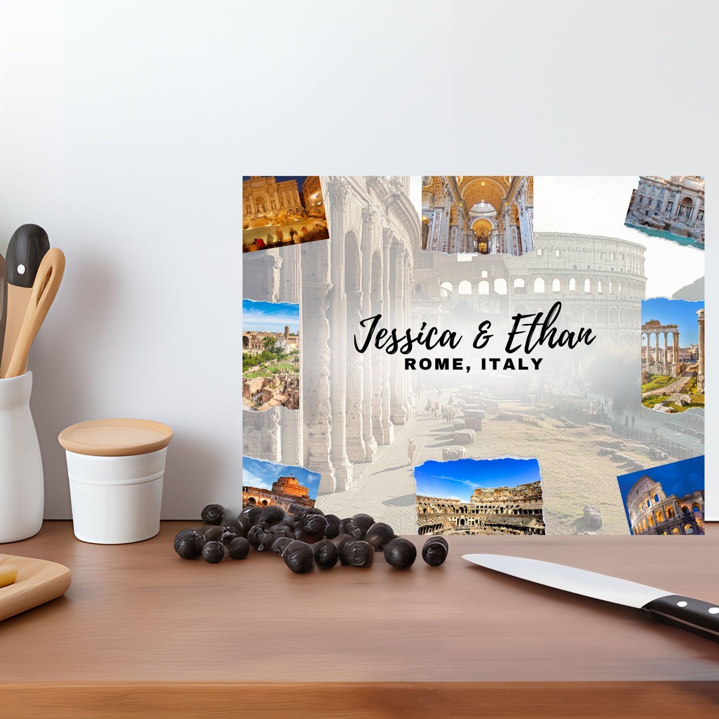 Rome Italy Personalized Glass Cutting Board, Tempered Glass Cutting Board, Food Cutting Board, Housewarming Gift, Travel Destination