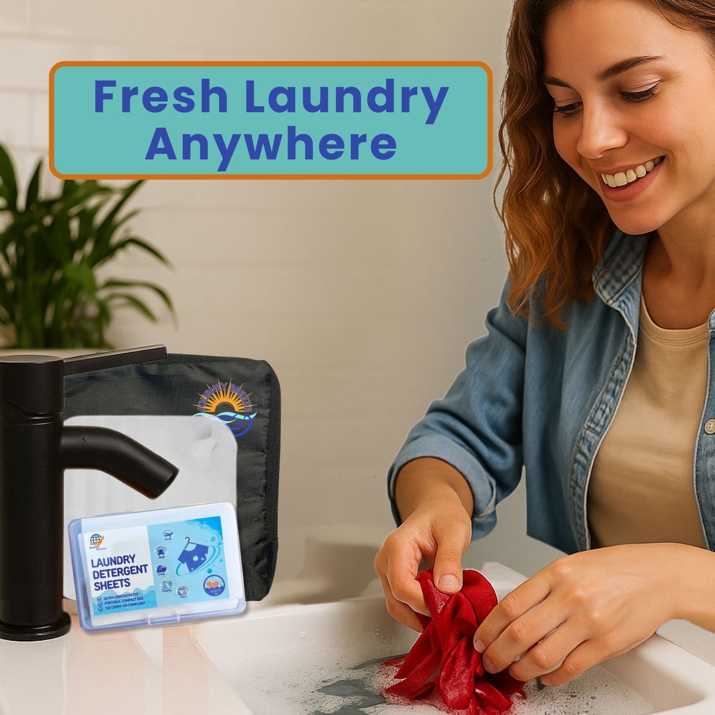 Travel Laundry Detergent Sheets (30 count) Bathroom Sink Stopper and Foldable Laundry Bag