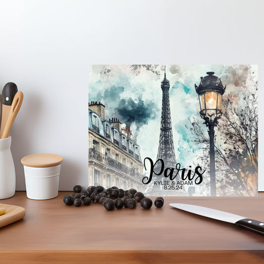 Paris France Personalized Tempered Glass Cutting Board, Food Cutting Board, Housewarming Travel Gift
