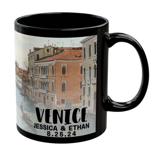 Venice Travel Mug, Custom Black Mug, Custom Design Black Mug, Custom Text Photo Black Mug 11oz or 15oz