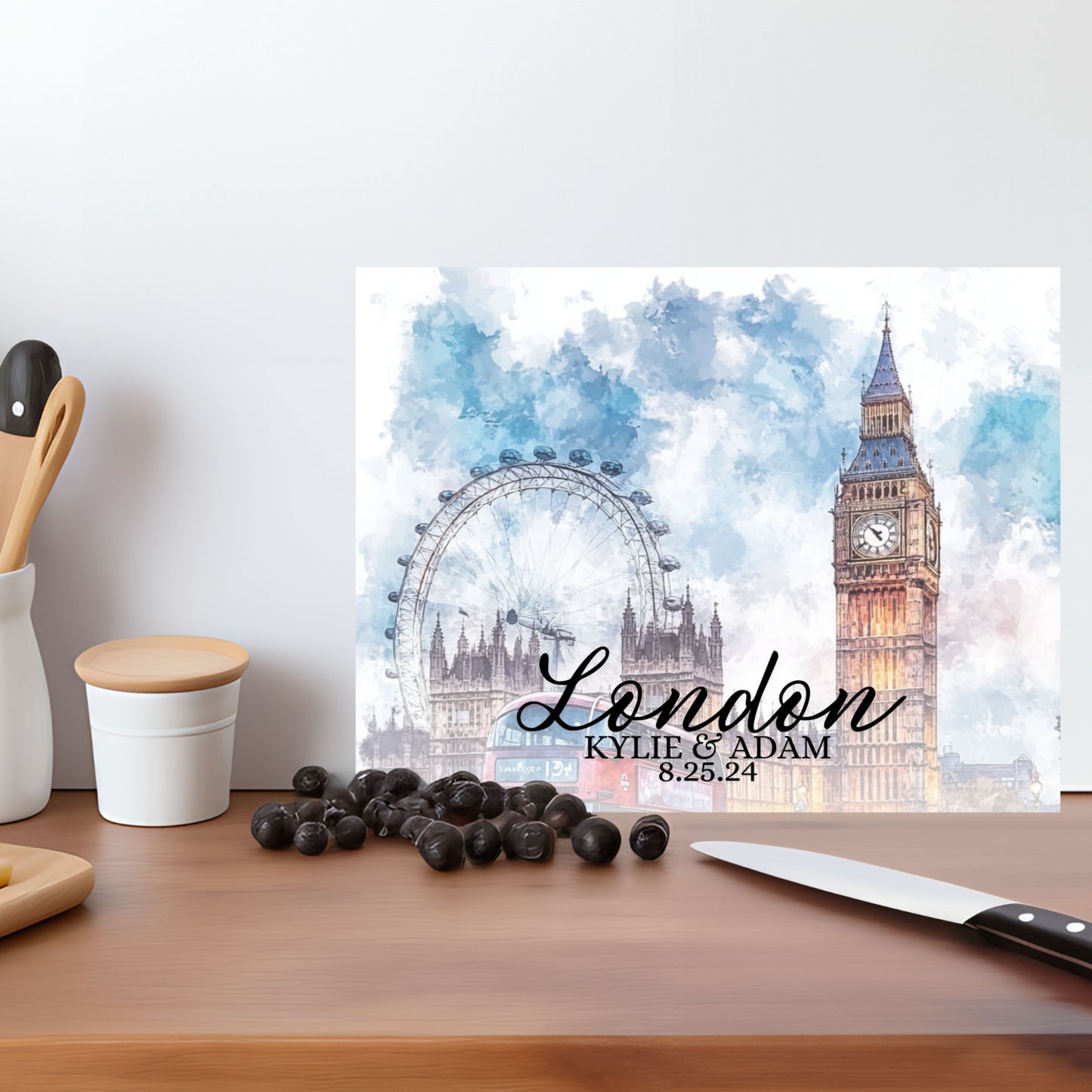 Personalized Glass Cutting Board, London, Tempered Glass Cutting Board, Food Cutting Board, Housewarming Gift, Travel Destination