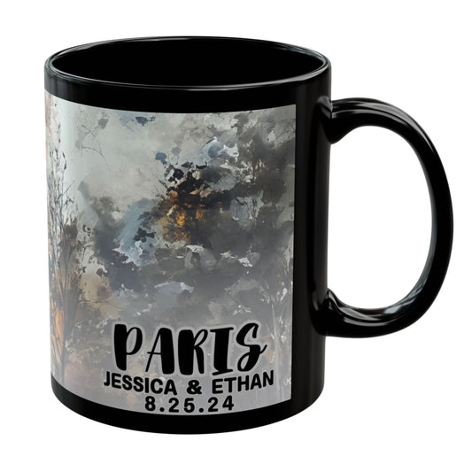 Paris Travel Mug, Custom Black Mug, Custom Design Black Mug, Custom Text Photo Black Mug 11oz or 15oz