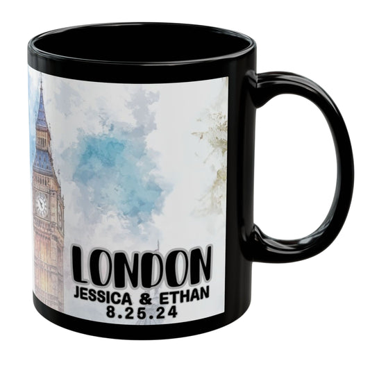 London Travel Mug, Custom Black Mug, Custom Design Black Mug, Custom Text Photo Black Mug 11oz or 15oz