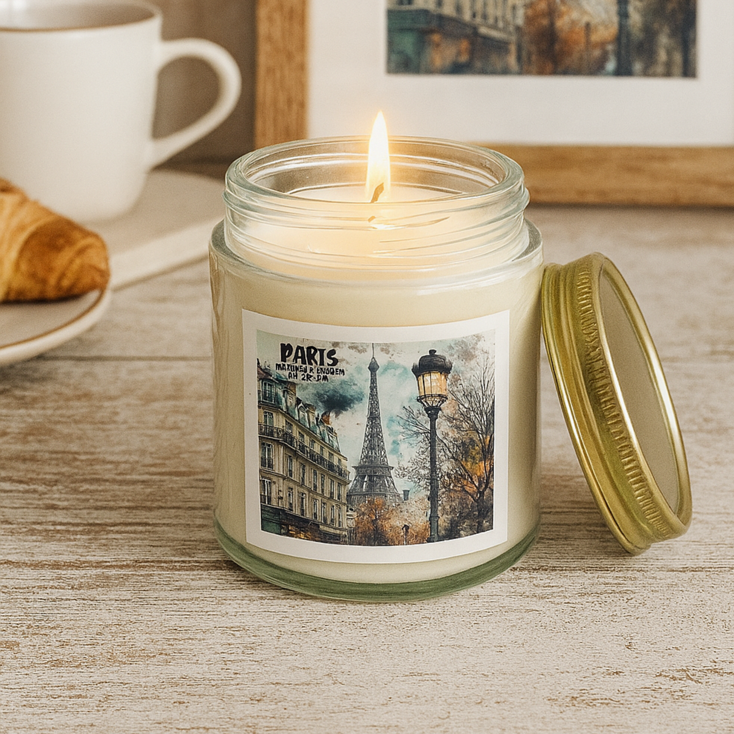 Paris Travel Candle Personalized, Coconut Apricot Wax Candle, Memories of Travel Collection, Traveler Gift Family Vacation Keepsake