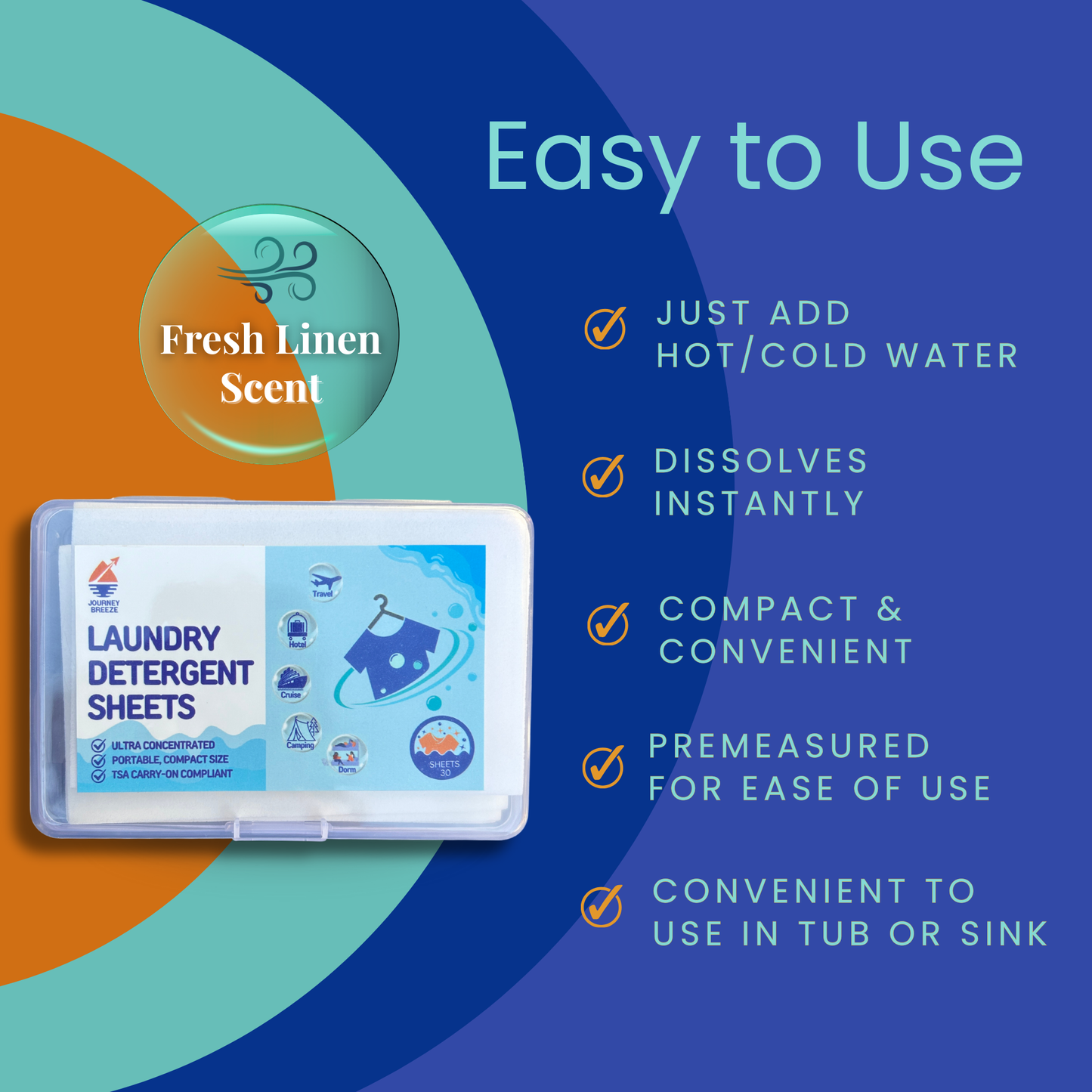 Travel Clothesline with Laundry Detergent Sheets – Portable Clothesline (No Clips Needed) + 30 Fresh Linen Scent Sheets in Frosted Zip Pouch – Compact Laundry Kit for Travel, Camping, Hostels