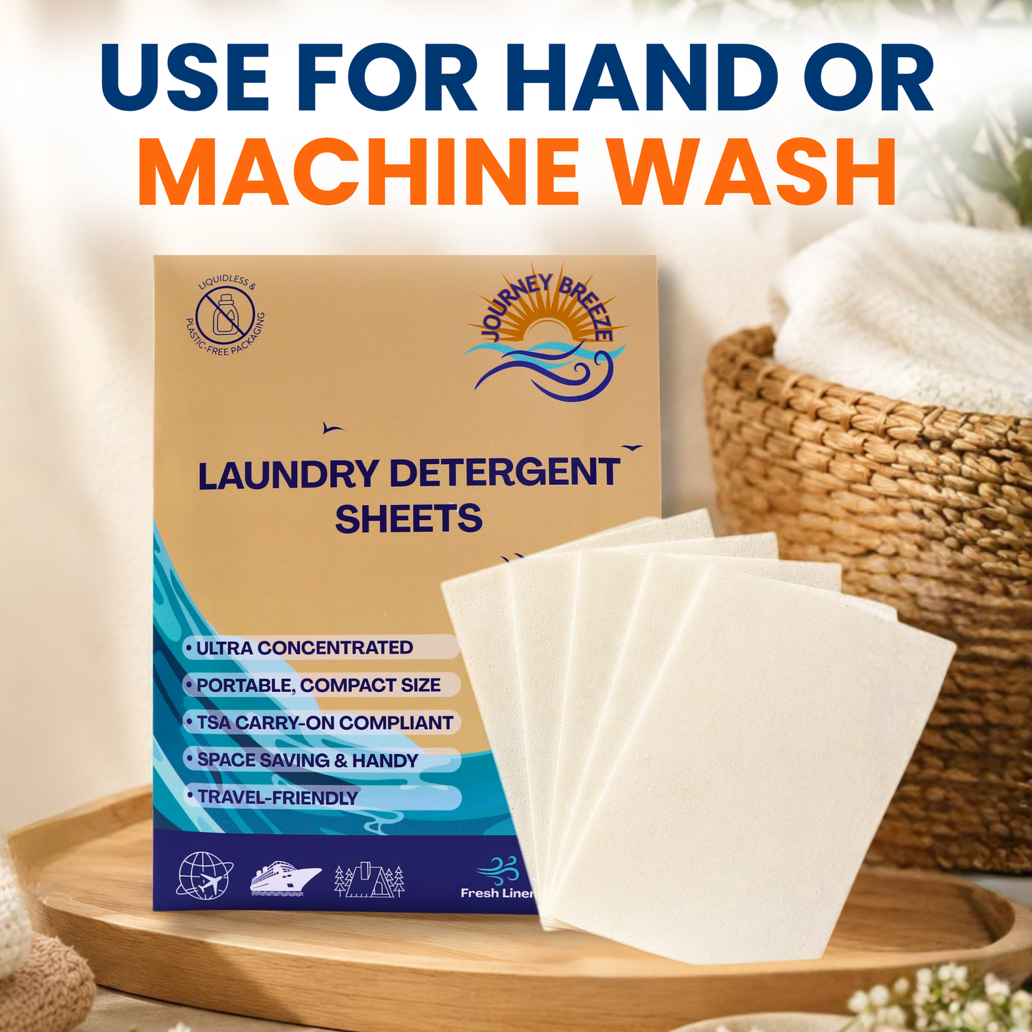 Travel Laundry Detergent Sheets 60 count – Hand & Machine Wash, TSA-Friendly & Compact | Journey Breeze