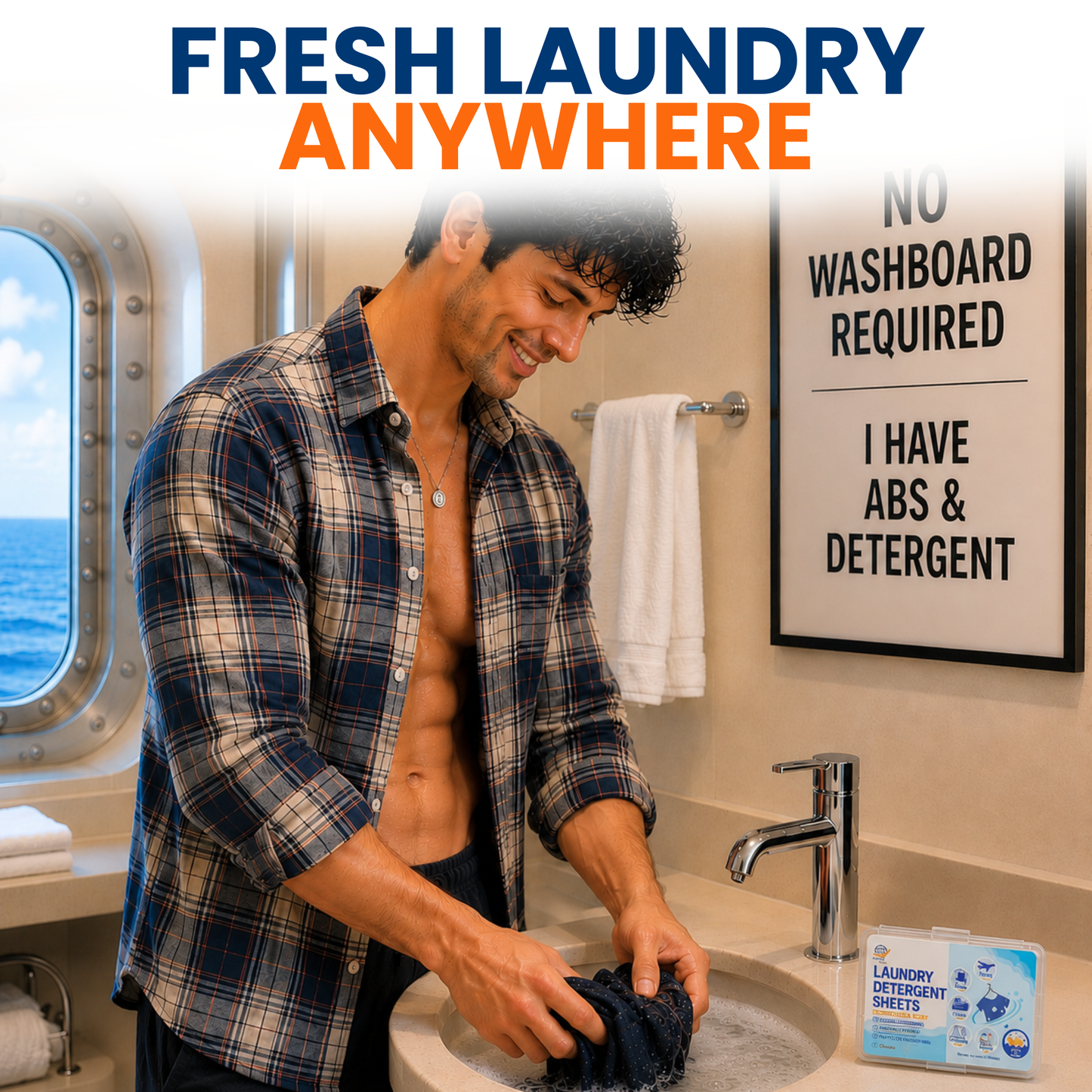 Travel Laundry Kit – Hand and Machine Wash Laundry Detergent Sheets, Clothesline with Clips, Sink Stopper & Storage Bags | Journey Breeze