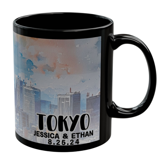 Tokyo Travel Mug, Custom Black Mug, Custom Design Black Mug, Custom Text Photo Black Mug 11oz or 15oz