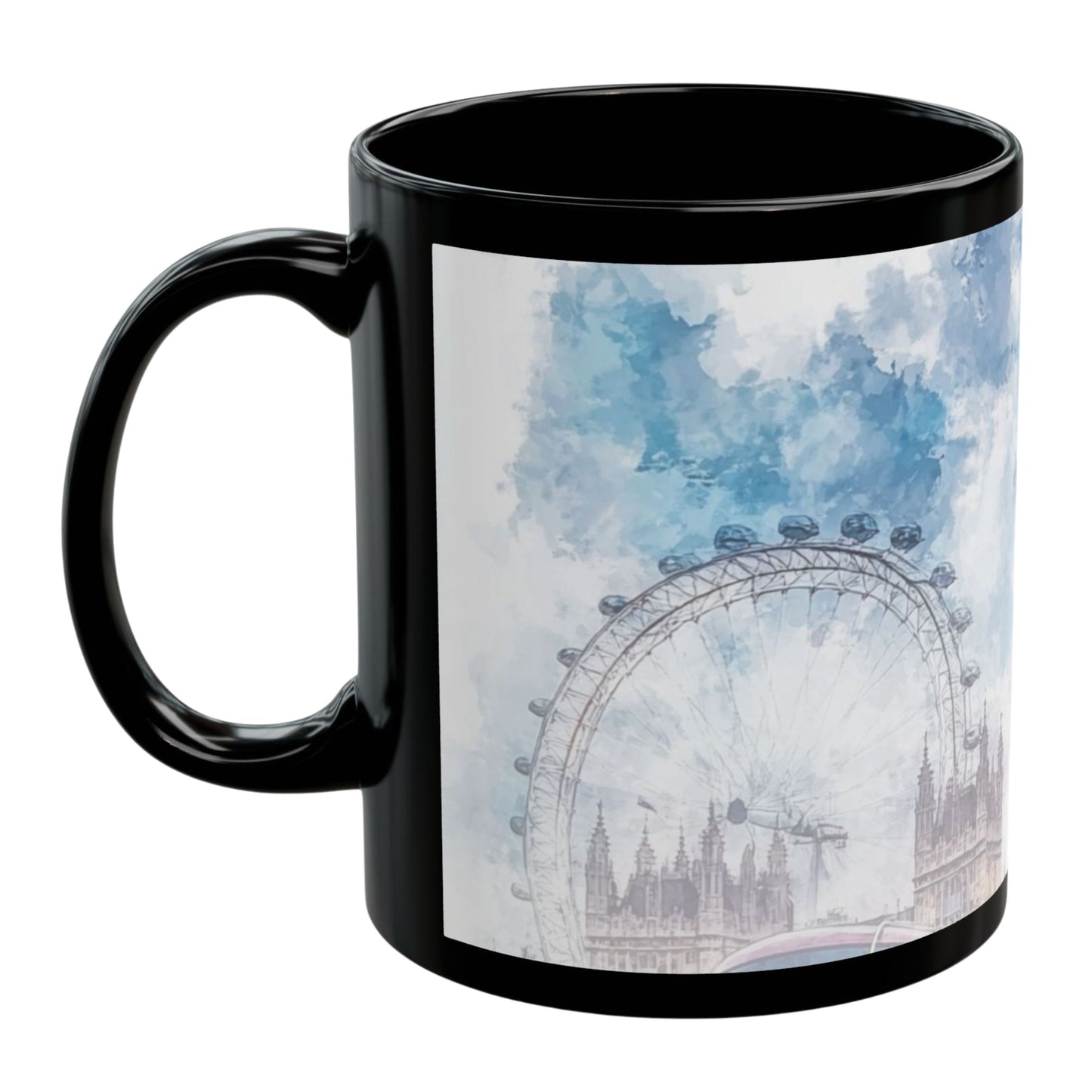 London Travel Mug, Custom Black Mug, Custom Design Black Mug, Custom Text Photo Black Mug 11oz or 15oz