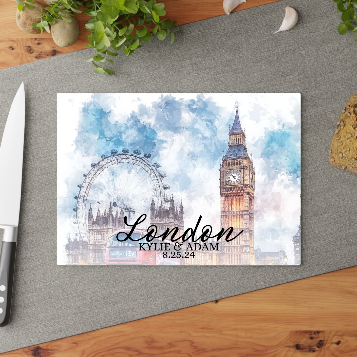 Personalized Glass Cutting Board, London, Tempered Glass Cutting Board, Food Cutting Board, Housewarming Gift, Travel Destination