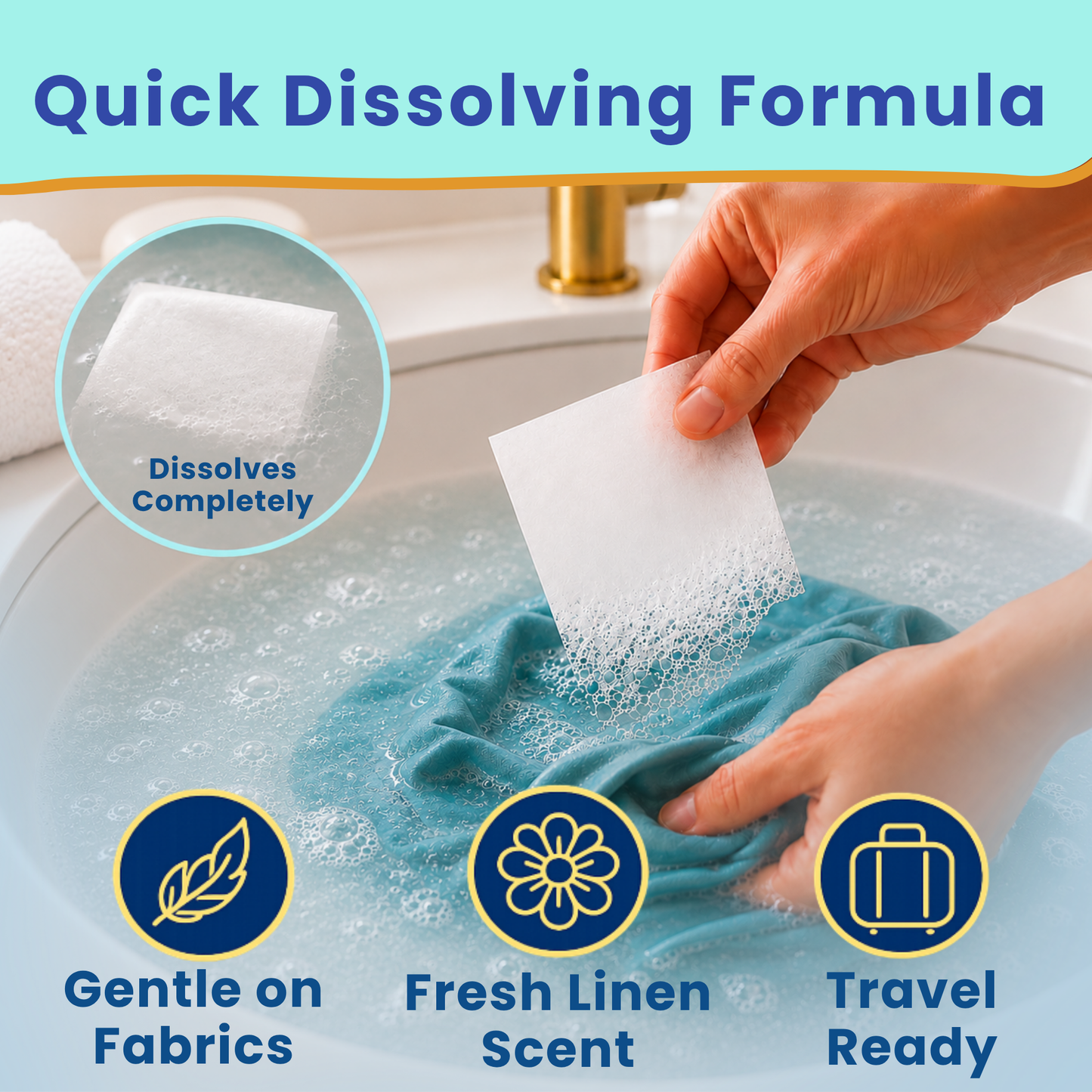 Travel Laundry Kit – Hand and Machine Wash Laundry Detergent Sheets, Clothesline with Clips, Sink Stopper & Storage Bags | Journey Breeze