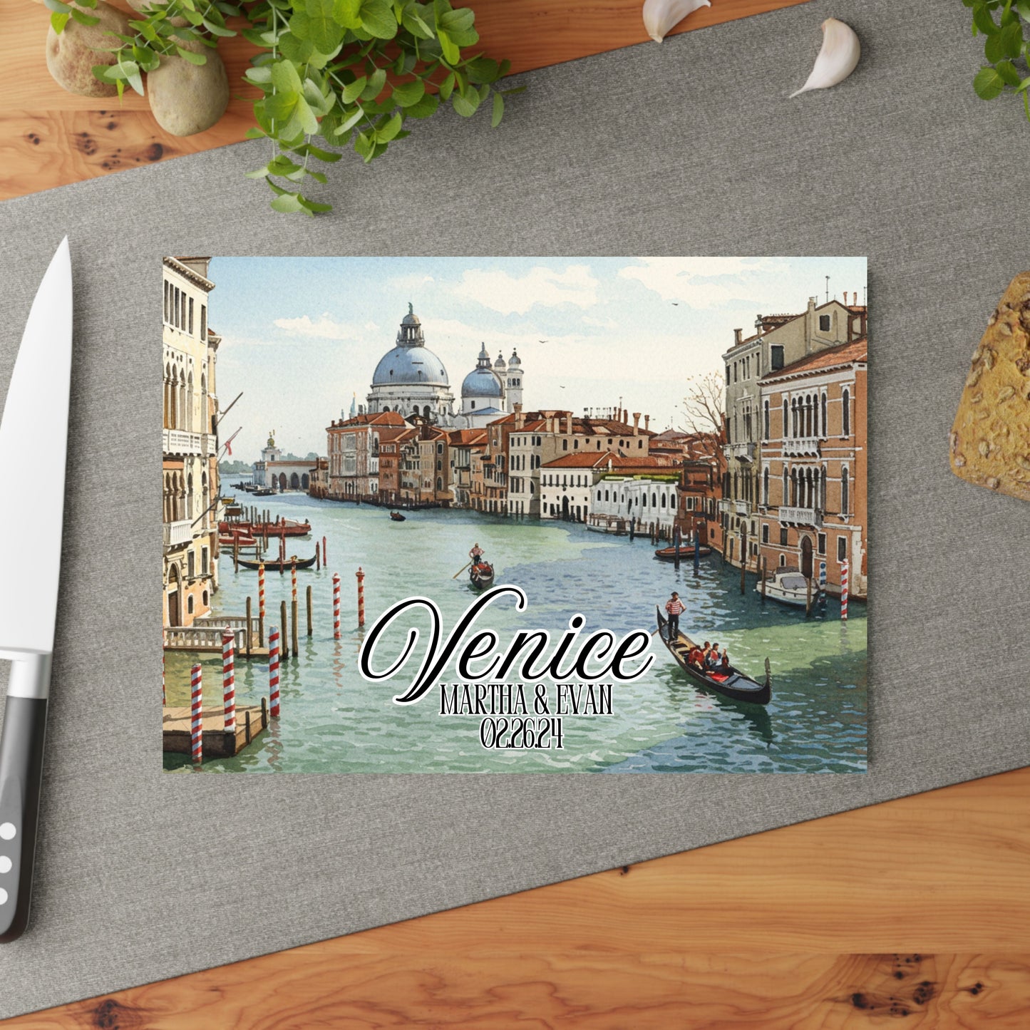 Personalized Venice Watercolor Cutting Board