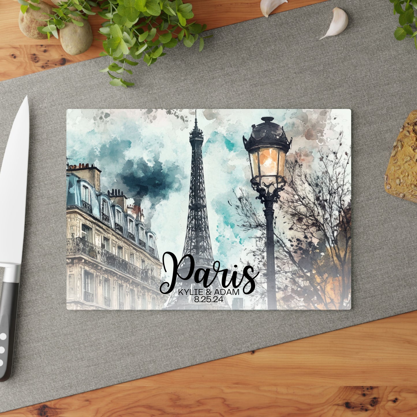 Paris France Personalized Tempered Glass Cutting Board, Food Cutting Board, Housewarming Travel Gift