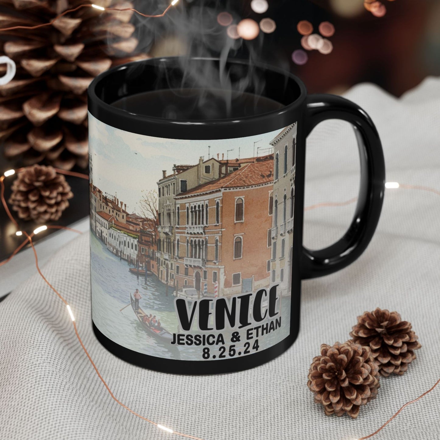 Venice Travel Mug, Custom Black Mug, Custom Design Black Mug, Custom Text Photo Black Mug 11oz or 15oz