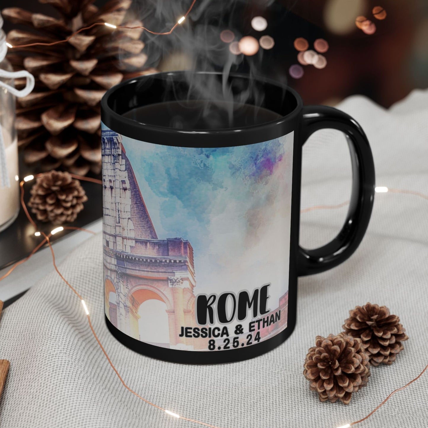 Rome Travel Mug, Custom Black Mug, Custom Design Black Mug, Custom Text Photo Black Mug 11oz or 15oz