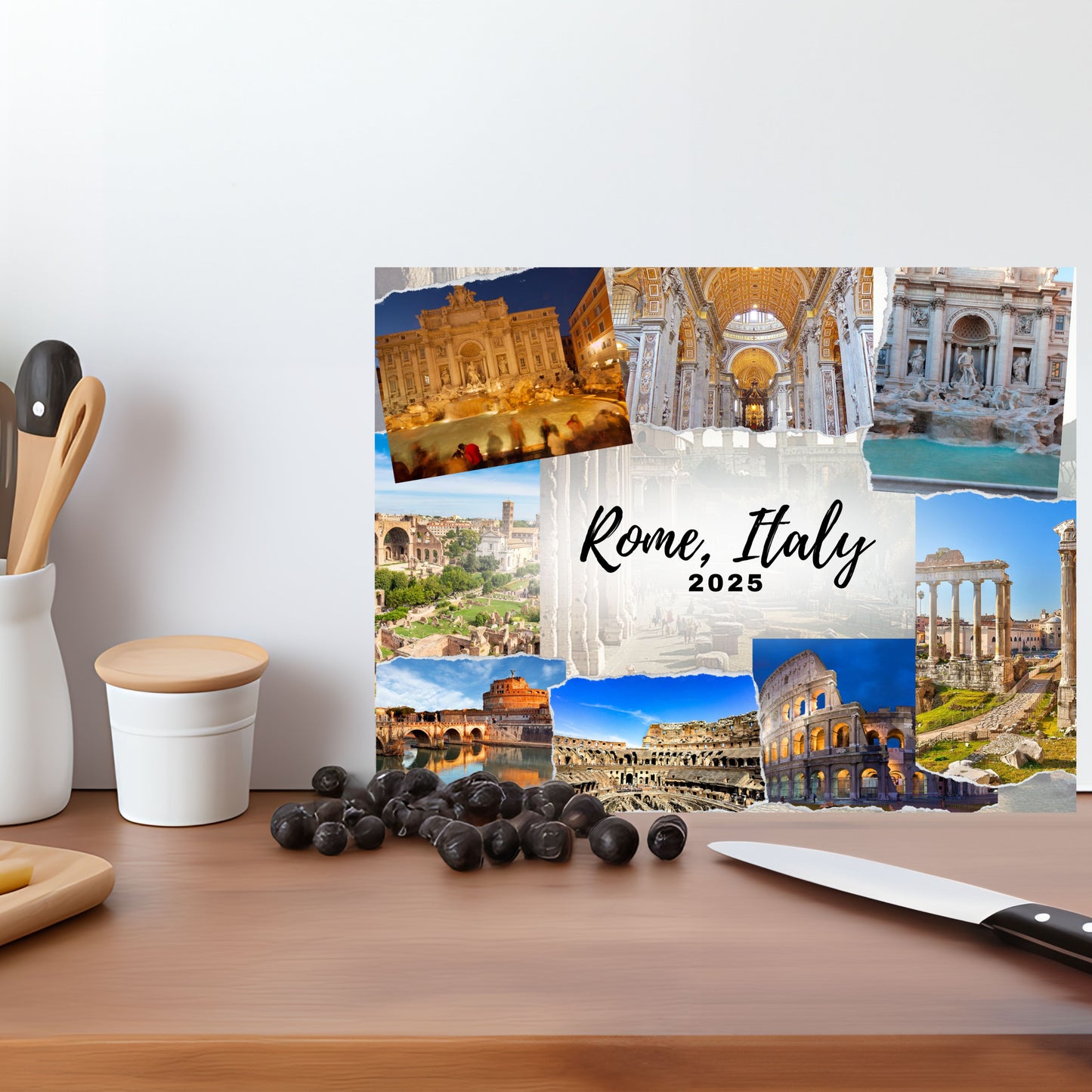 Rome Italy Personalized Glass Cutting Board, Tempered Glass Cutting Board, Food Cutting Board, Housewarming Gift, Travel Destination