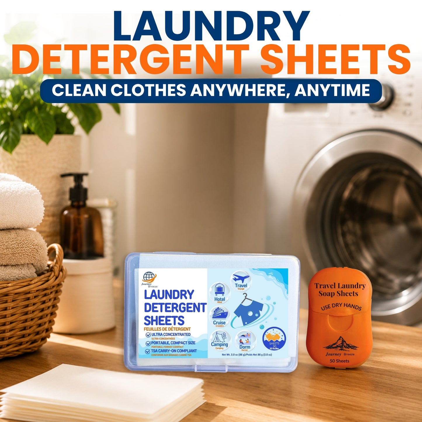 Travel Laundry Detergent Sheets – Hand & Machine Wash, TSA-Friendly | Journey Breeze