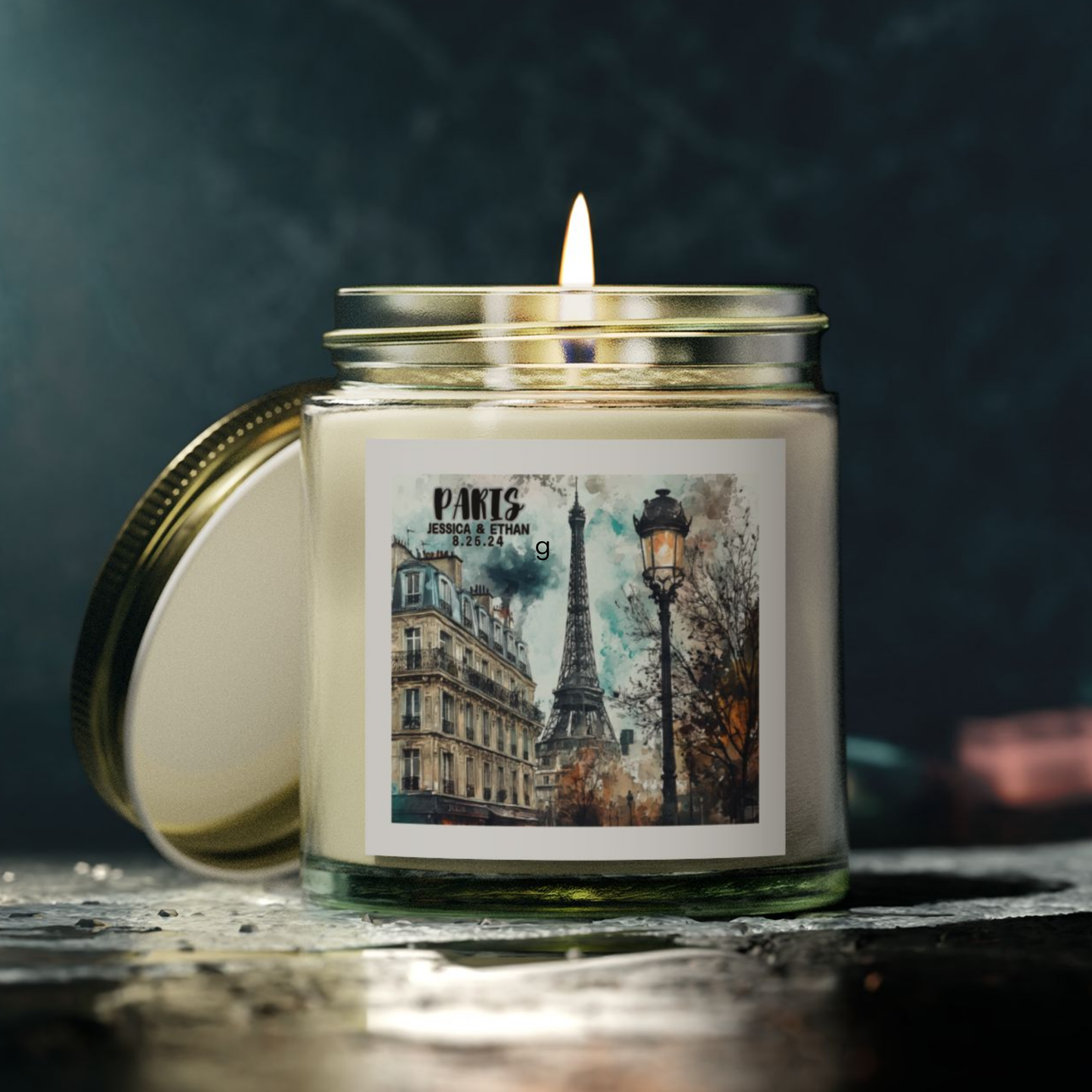 Paris Travel Candle Personalized, Coconut Apricot Wax Candle, Memories of Travel Collection, Traveler Gift Family Vacation Keepsake