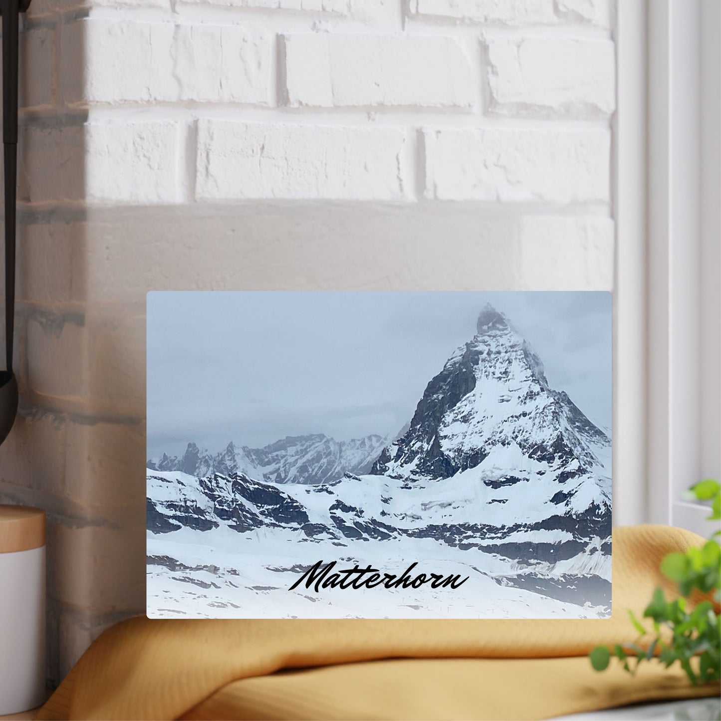 Personalized Tempered Glass Cutting Board,  2 Sizes, Matterhorn Zermatt Switzerland w/Measurement Conversion, Housewarming Travel Gift
