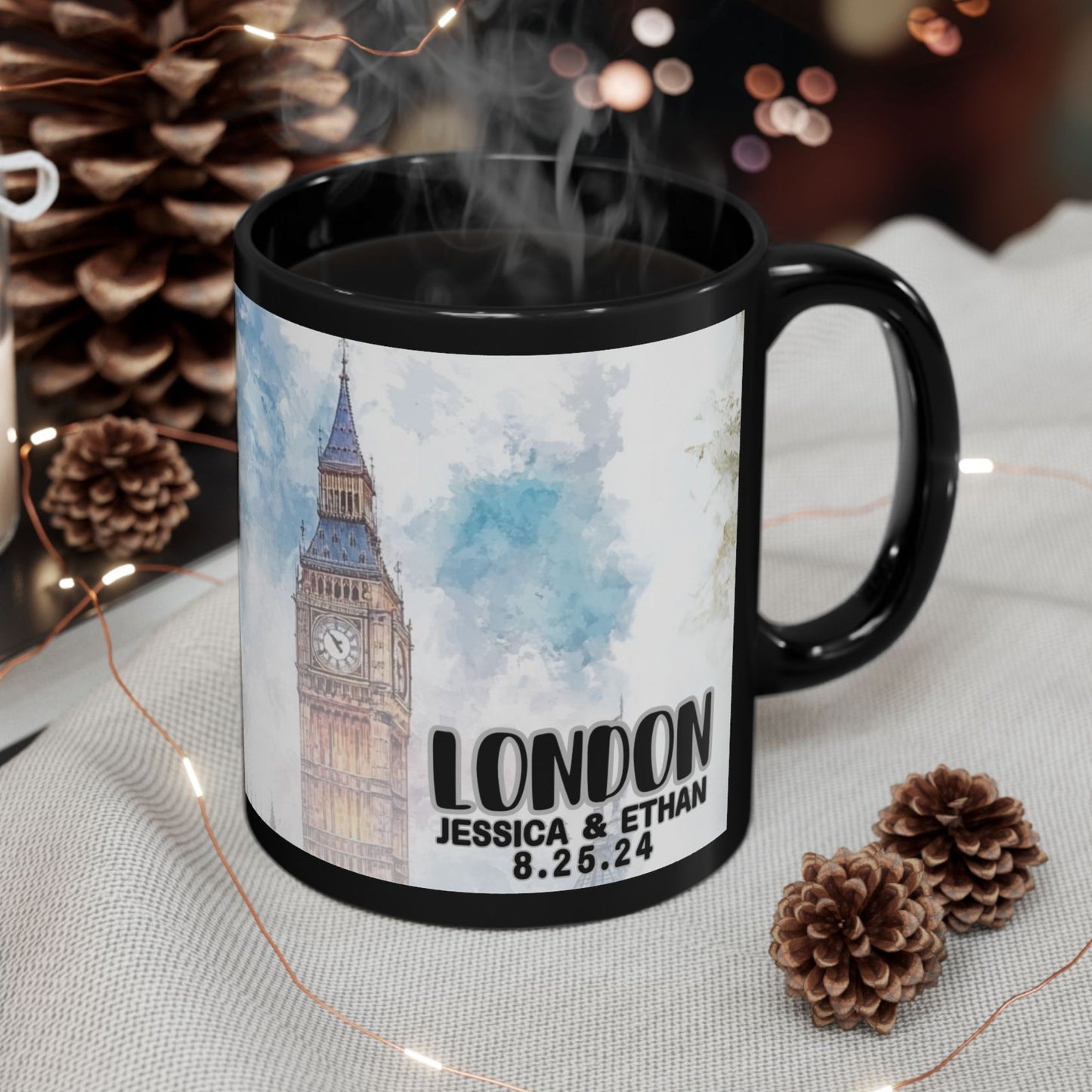 London Travel Mug, Custom Black Mug, Custom Design Black Mug, Custom Text Photo Black Mug 11oz or 15oz