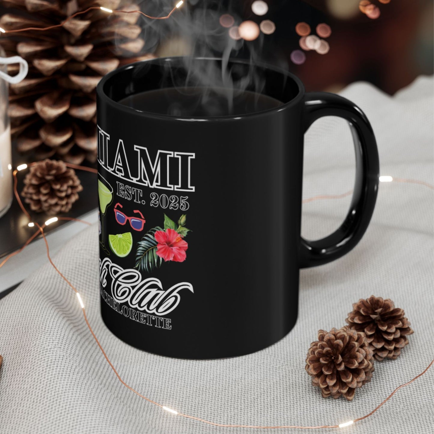 Miami Bachelorette, Custom Black Mug, Custom Design Black Mug, Custom Text Photo Black Mug 11oz or 15oz