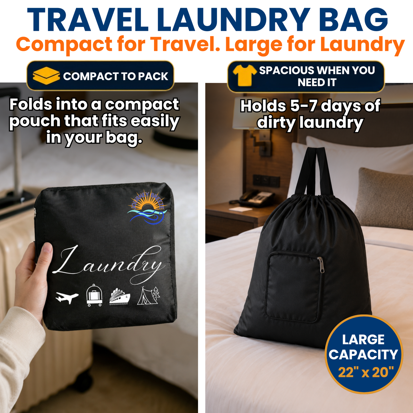Travel Laundry Kit – Hand & Machine Wash Detergent Sheets, Clothesline, Sink Stopper, Foldable Bag & Storage | Journey Breeze