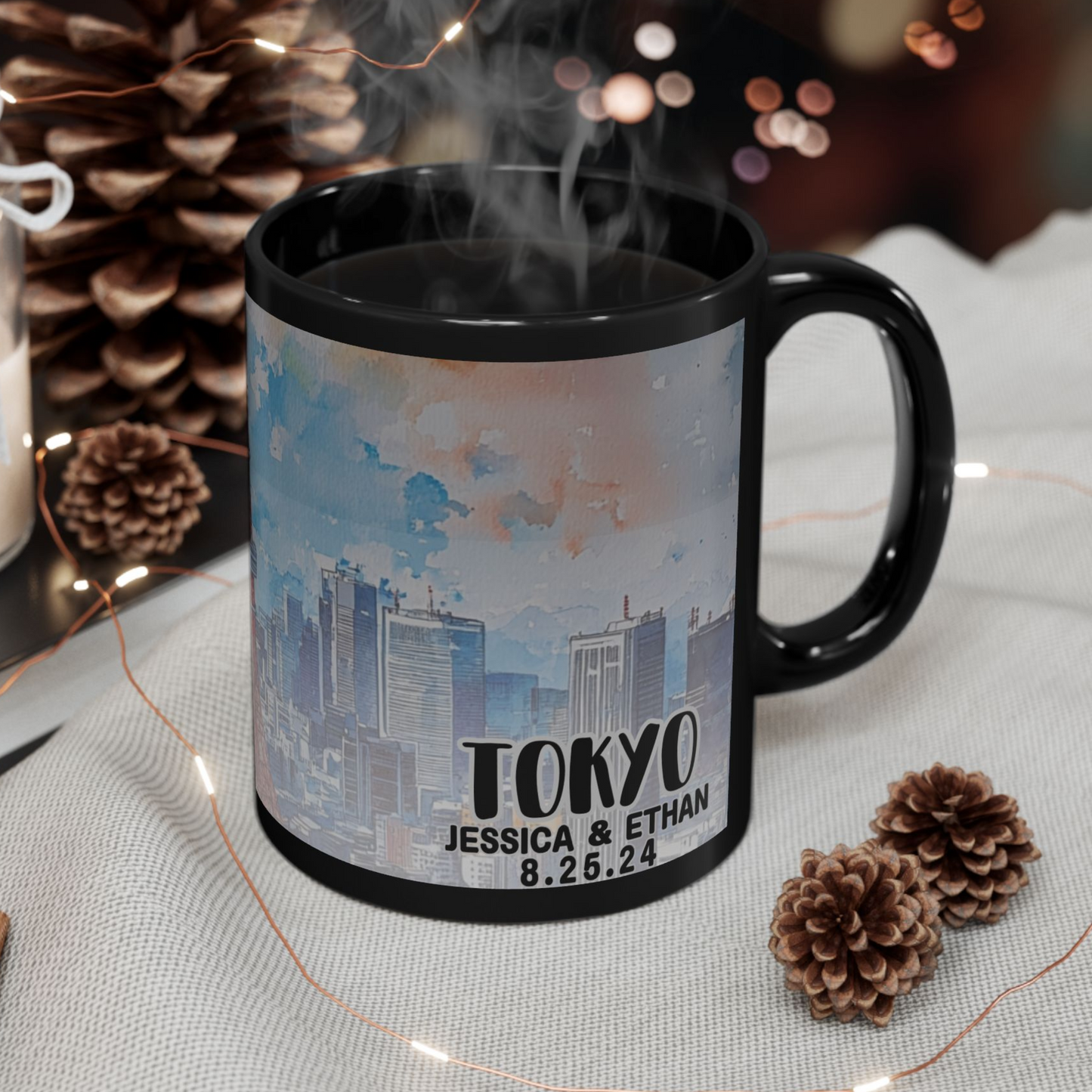 Tokyo Travel Mug, Custom Black Mug, Custom Design Black Mug, Custom Text Photo Black Mug 11oz or 15oz