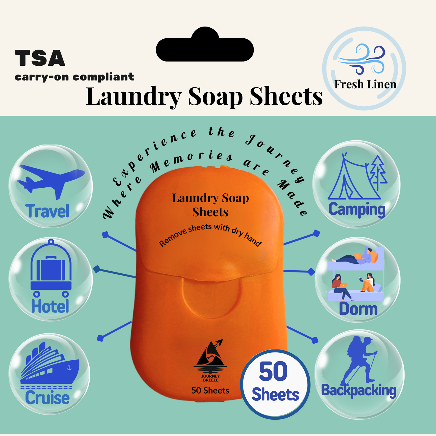 Travel Laundry Detergent Sheets - Pocket Size (50 Sheets)